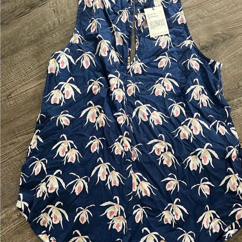 Floral Sleeveless Top - Navy